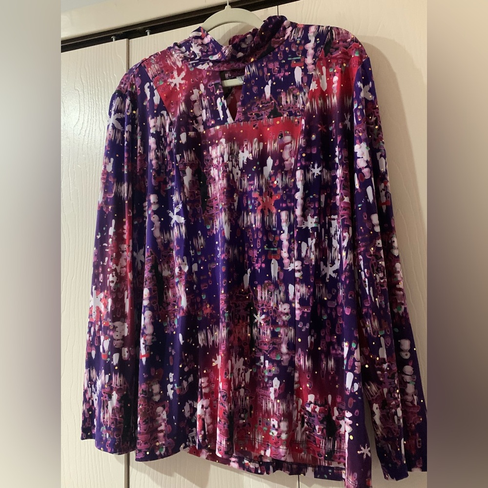 Abstract Print Long-Sleeve Women's Blouse in Purple and Pink